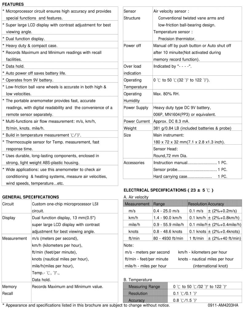 Lutron AM-4203HA - Anemometer - Dpstar Group