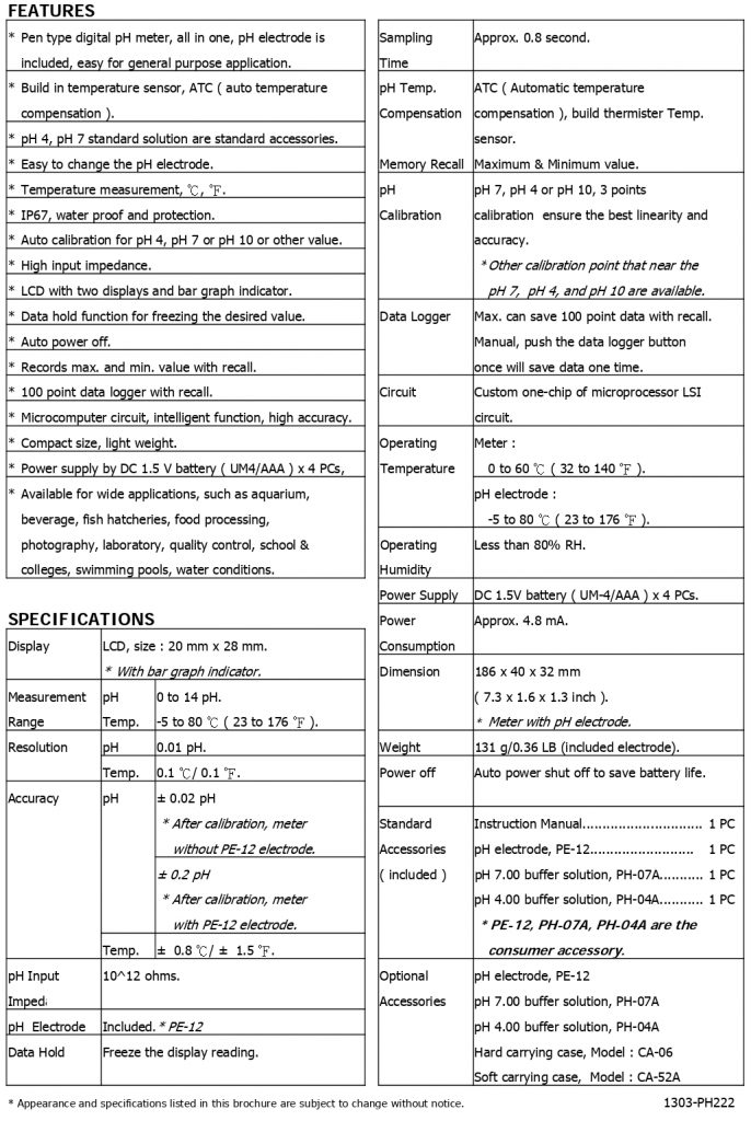 Pen pH Meter - Lutron PH-222 - Dpstar Group